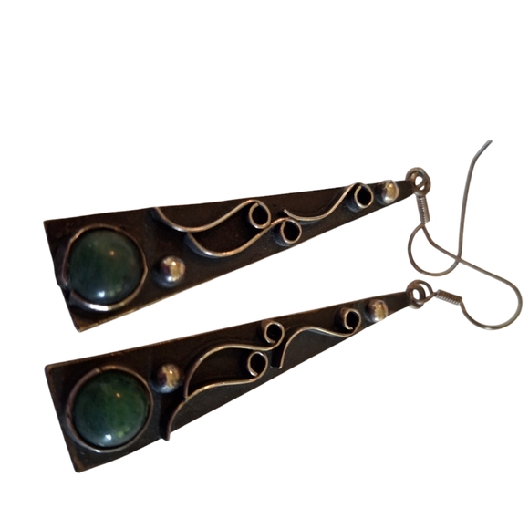 Vintage Sterling Silver 925 Chrysoprase Taxco Earrings TG-48 Weigh 11.1 grams - Picture 12 of 14